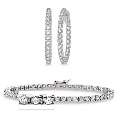 Jilco Diamond Tennis Bracelet And Inside Out Hoops White Gold Set