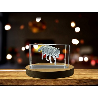 Majestic Eurasian Wolf 3D Engraved Crystal Trophy Award w/LED Base & Gift Box
