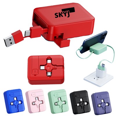 Retractable 3-In-1 Data Charging Cable With Phone Holders
