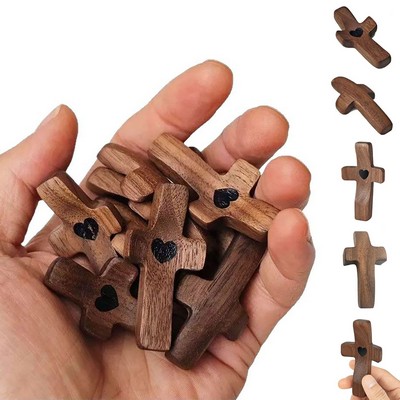 Small Walnut Wood Comfort Stress Relief Cross