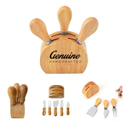 Wooden Base Cheese Knife Set
