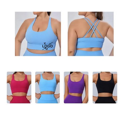 U Neck Crisscross Back Yoga Sports Bra for Medium Support