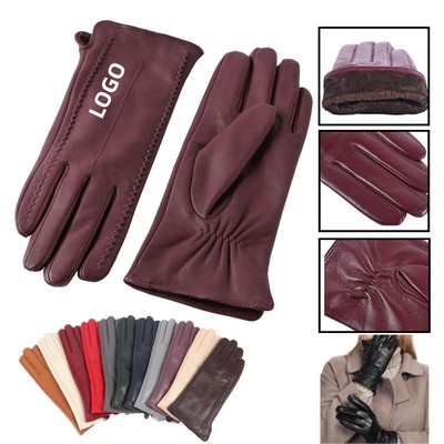 Touchscreen Shearling Leather Lined Warm Gloves