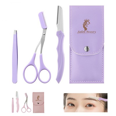 Eyebrow Razors Set Slant Tip Tweezers Scissors