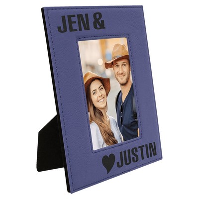 Engraved Photo Frame, Purple Faux Leather, For 4x6" photo