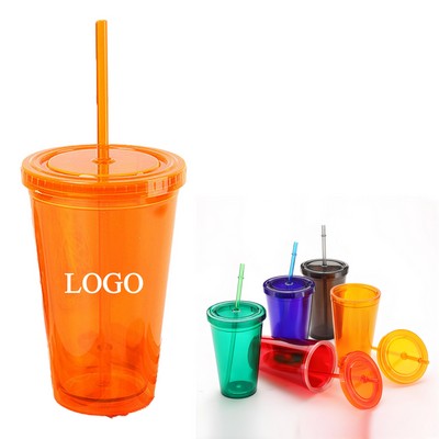 16OZ Double-Layer Plastic Straw Cup