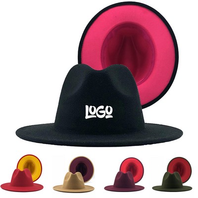 Two Tone Wide Brim Panama Fedora Hat