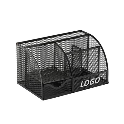 7 Compartment Metal Mesh Desk Organizer with Modern Ins Style Design