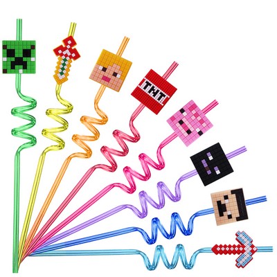 Custom Pixel Block Spiral Drinking Straw