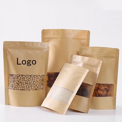 Kraft Stand Up Food Bags w/Resealable Closure 6" x 9"