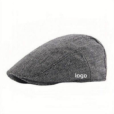 Classic Herringbone Tweed Newsboy Cap for Men Wool Blend Golf and Driving Hat