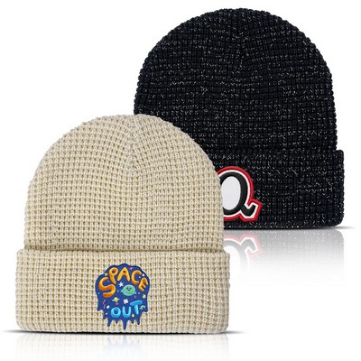 Unisex Shiny Waffle Knit Cuffed Beanie