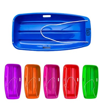 Plastic Downhill Snow Toboggan Sled w/ Pull Rope and Handle