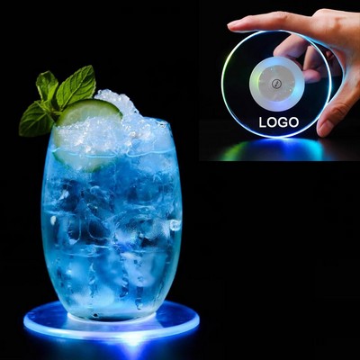 LED Round Shape Transparent Colorful Flash Waterproof Light Coaster