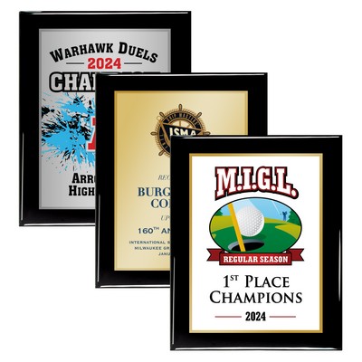 10.5" x 13" Black Piano Finish Plaque w/Full Color Sublimated Imprint and Back Plate