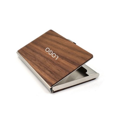 Executive Black Walnut & Metal Business Card Holder Sleek Pocket Card Case Premium Magnetic Wood