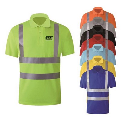 High Visibility Reflective Construction Safety Polo T Shirt