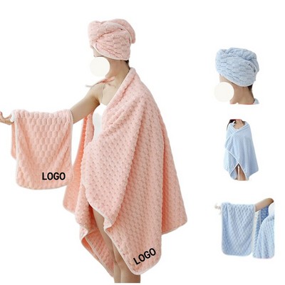 Coral Velvet Three-Piece Bath Towel Set