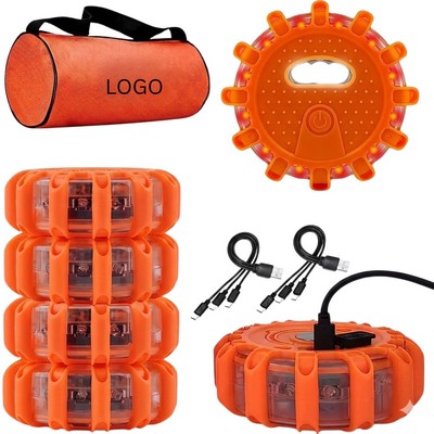 6-Pack Rechargeable LED Road Flare Safety Kit with Storage Bag