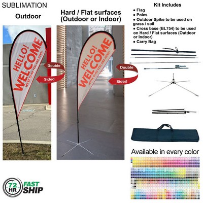 72Hr Fast Ship - 9' Small Tear Drop Flag Kit, Full Color Graphic Double Sided, Outdoor & Indoor base