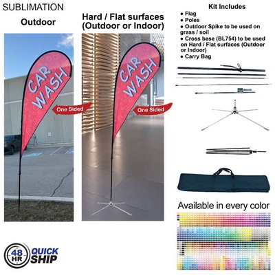 48Hr Quick Ship - 12' Medium Tear Drop Flag Kit, Full Color Graphics One Side, Outdoor & Indoor base
