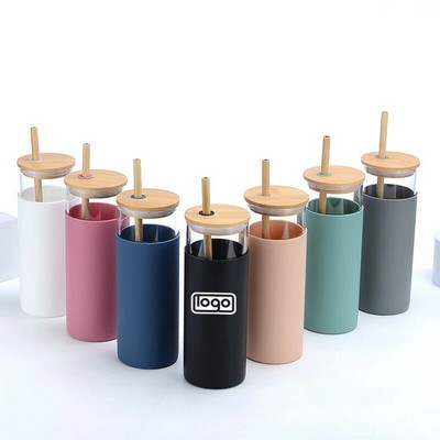 17 Oz Glass Straw Cup w/ Silicone Sleeve