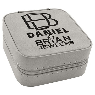 Faux Leather Travel Jewelry Box, Light Gray, 4x4"