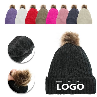 A Versatile Knitted Woolen Cap With Big Wool Balls