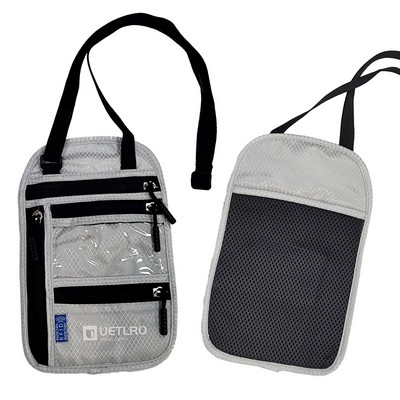 Waterproof Diamond Grid PU Neck Wallet with Screen Print logo