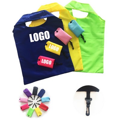 Eco Friendly 210D Polyester Foldable Shopping Tote Bag W/ Clip