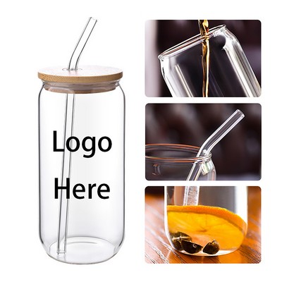 Vintage Soda Glass Mug With Bamboo Lid And Straw