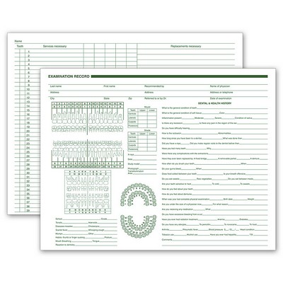 Dental Exam Record, Horizontal Format