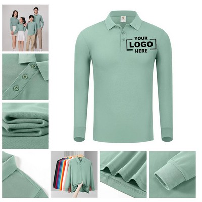 Solid Color Long Sleeve Performance Polo Shirt