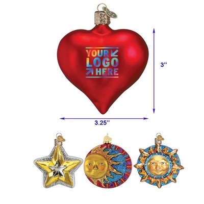 Christmas Matte Red Heart Glass Blown Ornaments