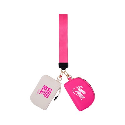 Premium Dual Pouch Wristlet Keychain Lanyard