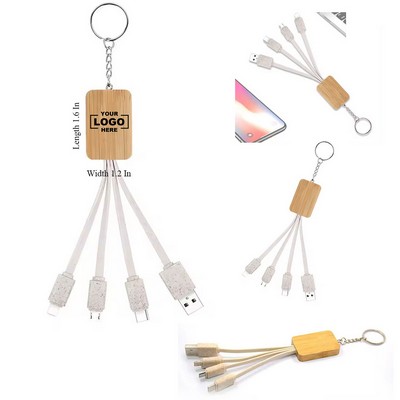 4-in-1 USB Bamboo Fast Charging Cable Keychain