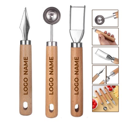 Multi Function Stainless Steel Wooden Handle Fruit Cutter