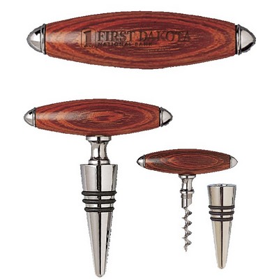Rosewood Handle Corkscrew Cone/Stopper Combo