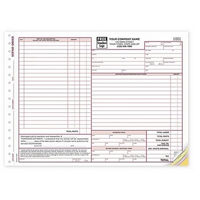 Order Forms - Auto Repair, w/State Clauses for California (3 Part)
