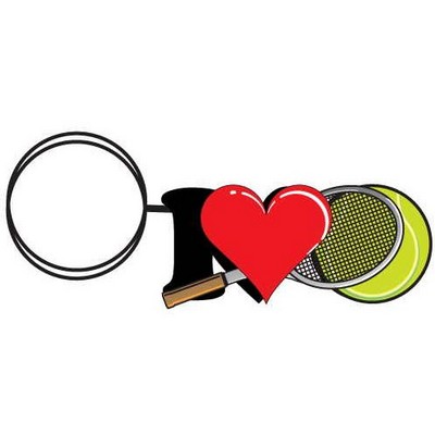 I Love Tennis w/ Racket Key Chain w/Clear Mirrored Back (8 Square Inch)