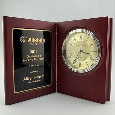Rosewood Finish Book Clock Award - 5.5"