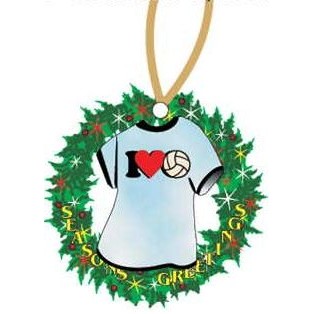 I Love Volleyball T-Shirt Wreath Ornament w/ Black Back (4 Square Inch)