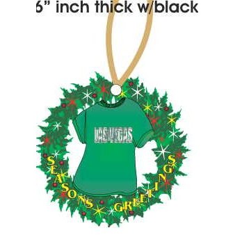 Las Vegas Block Letter $100 Bill T-Shirt Wreath Ornament w/ Black Back (4")