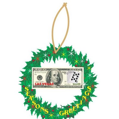 LV Royal Flush $100 Bill Wreath Ornament w/ Clear Mirror Back (12 Square Inch)