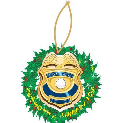 Police Badge Executive Wreath Ornament w/ Mirrored Back (8 Square Inch)