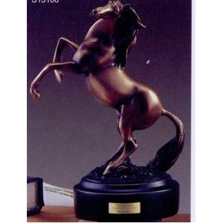 Brown Rearing Horse Trophy w/Round Base (6"x8")