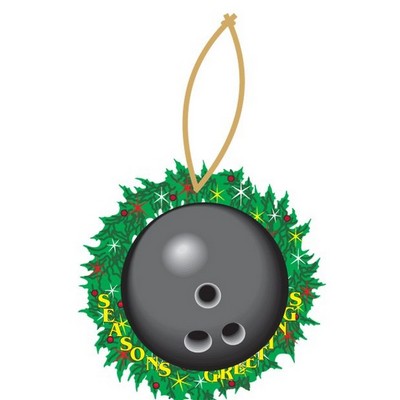 Gray Bowling Ball Promotional Wreath Ornament w/ Black Back (3 Square Inch)