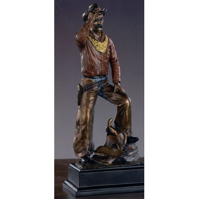 Painted Cowboy w/Saddle Trophy & Rectangle Base (6.5"x14.5")