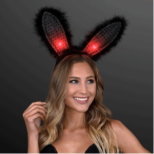 Light Up Bunny Ears Headband, Black - BLANK