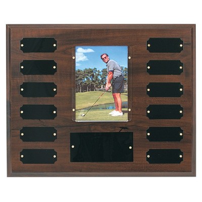 10½" x 13" Cherry Finish Perpetual Plaque with Photo Holder and 12 Plates